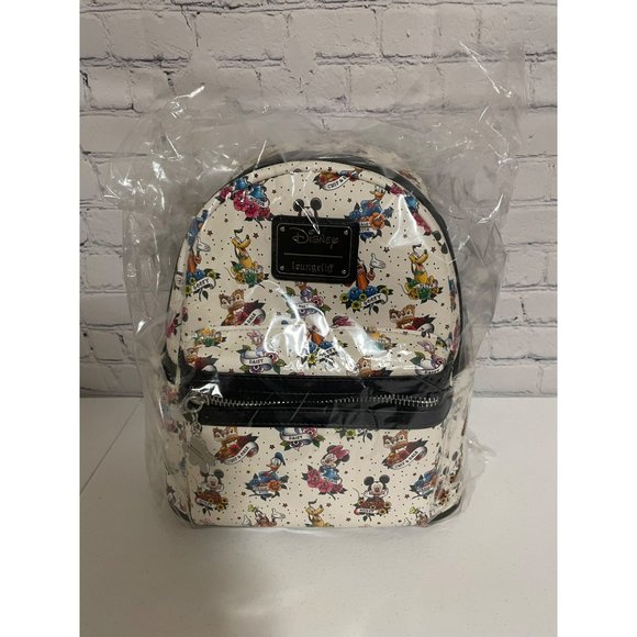 Loungefly Disney Mickey And Friends Tattoo Mini Backpack White Black Bag NEW - Picture 11 of 11